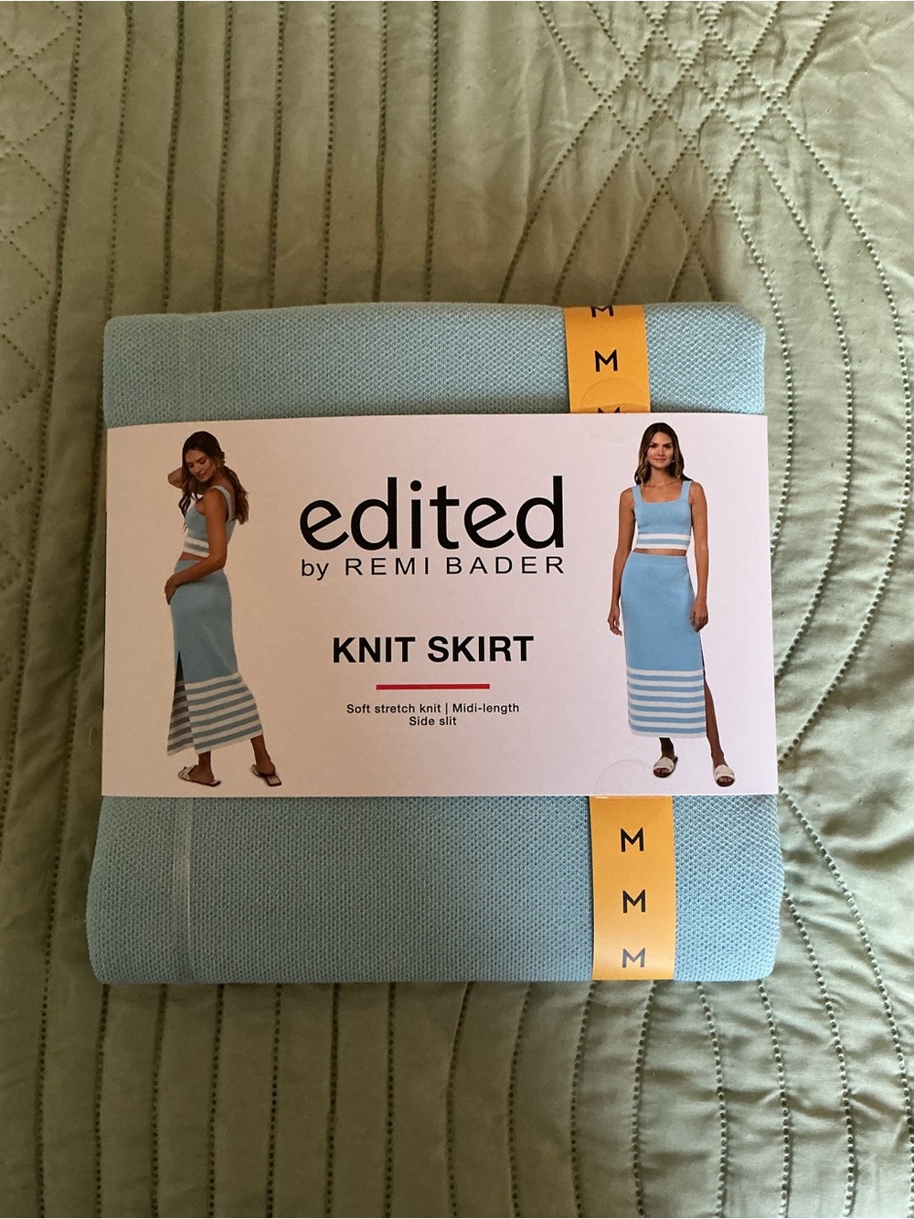 edited by Remi Bader Light Blue Knit Midi Skirt